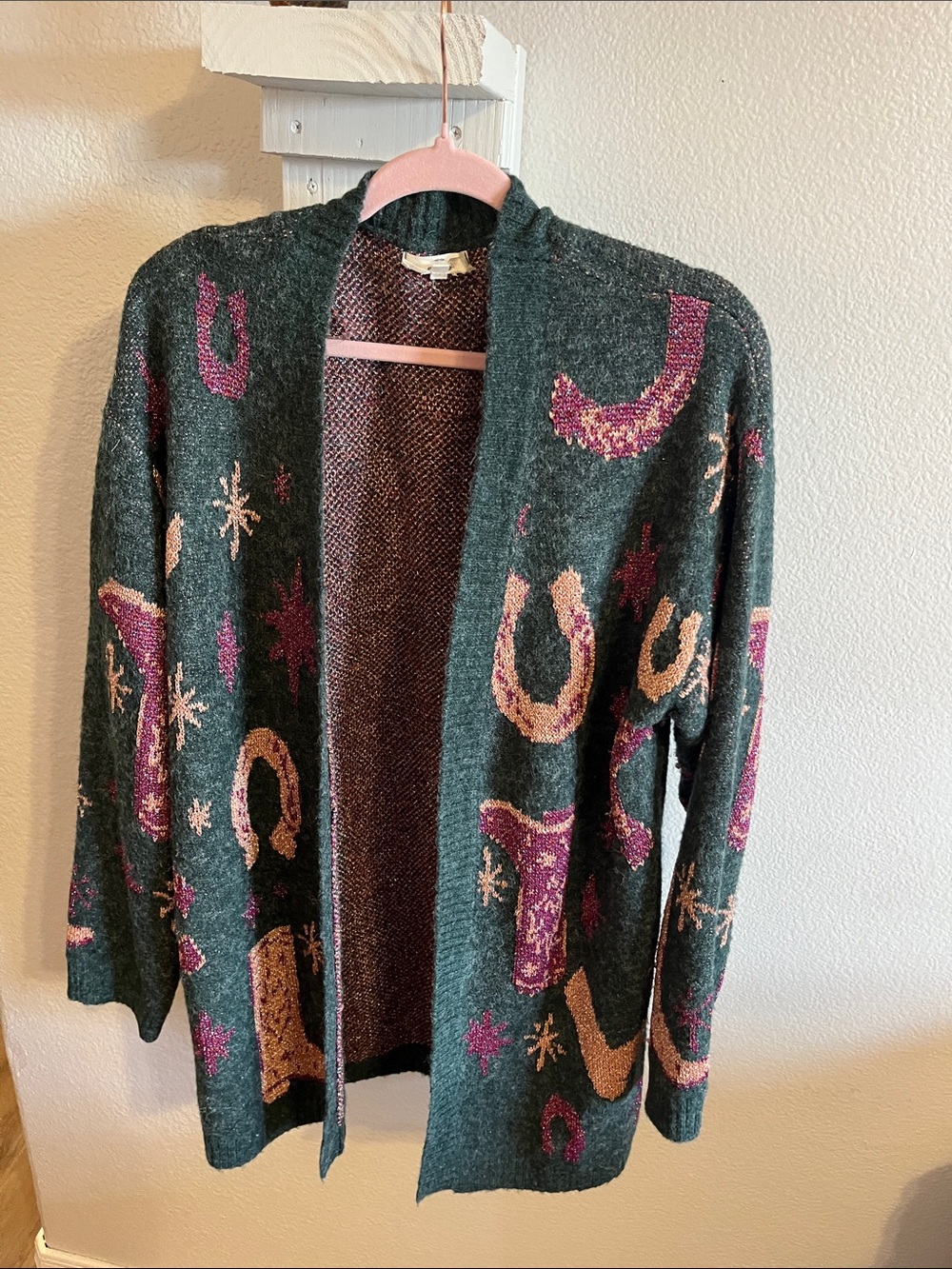 ENTRO open-Front Women's western Cardigan Sweater in Forest Green